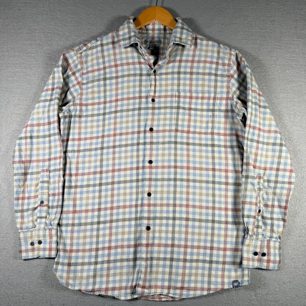 Peter Millar Mens Plaid Cotton Button Down Shirt Blue Red MF24W65LTF Size M